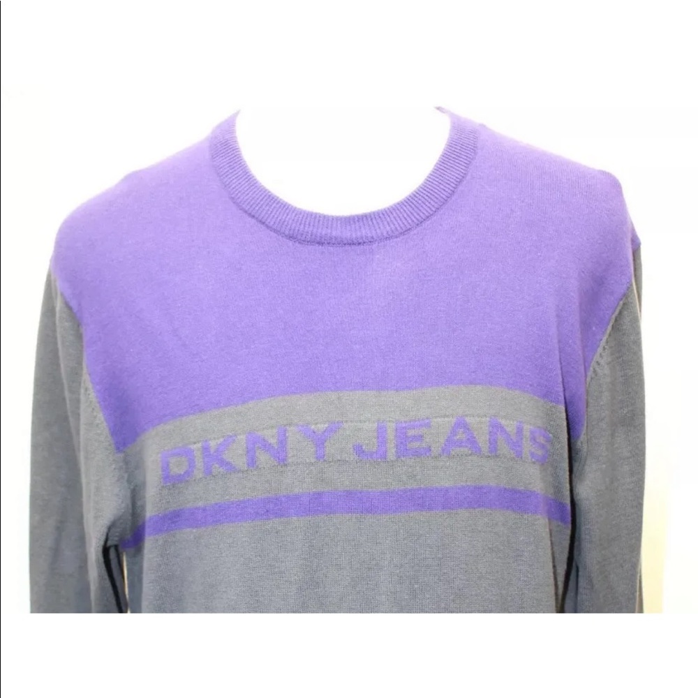 DKNY Jeans Purple  Gray Sweater Men 100% Cotton Large Fall Fitted